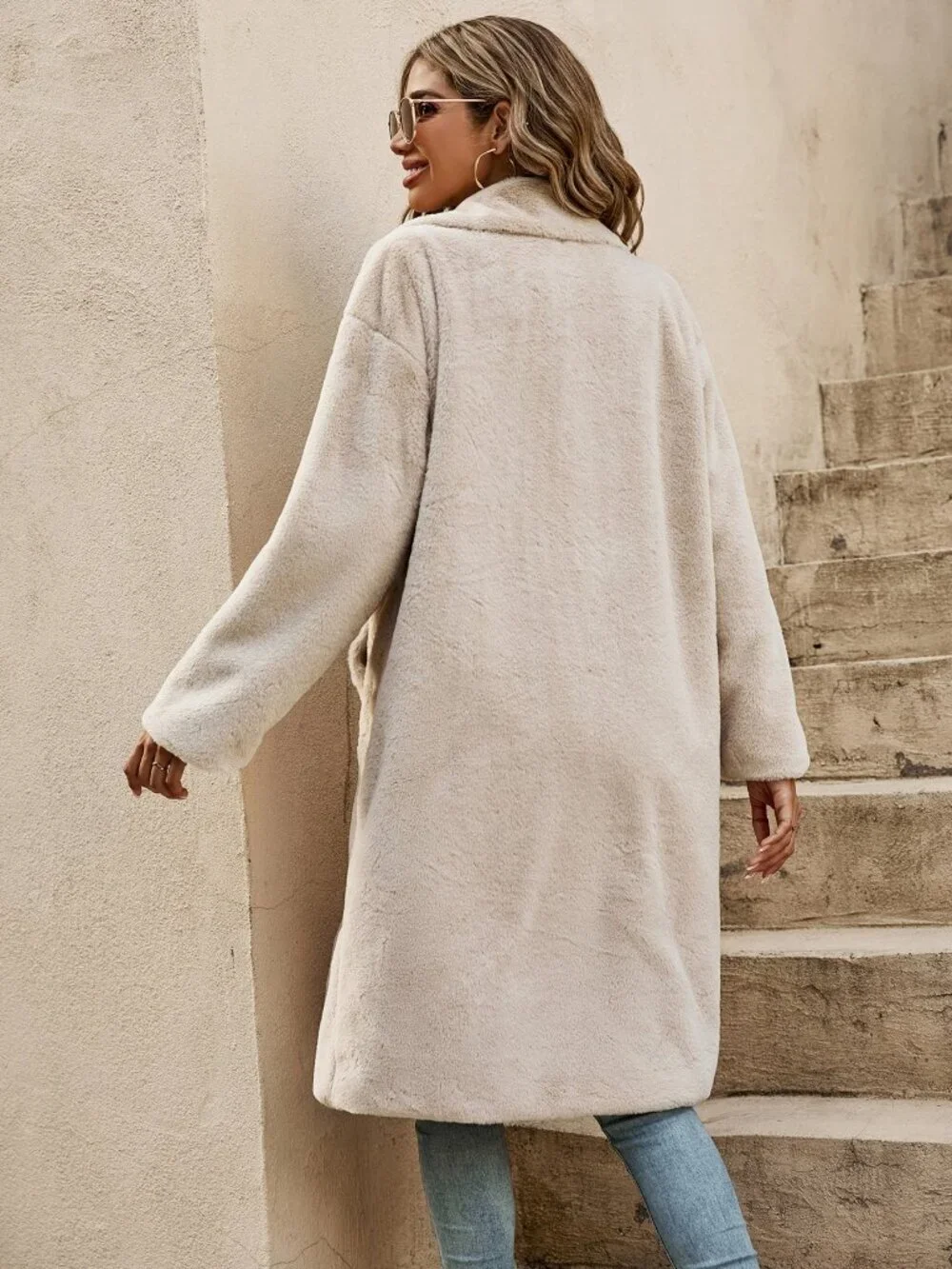 Apricot Casual Women's Drop Shoulder Double Breasted Teddy Coat